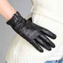 WARMEN Brand Ladies Genuine Lambskin Leather Gloves with Decorated Buckle & Rivet L058NN