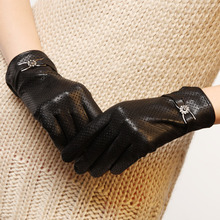 WARMEN Brand Ladies Genuine Perforated Leather Gloves with Metal Flora Buckle 3 colors available L093NN