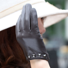 WARMEN Brand Punk Rock Ladies Genuine Nappa Leather Gloves with Rivet L096NN