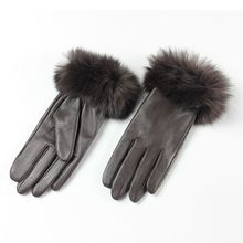 WARMEN Brand Ladies Luxury Genuine Soft Nappa Leather with rabbit fur cuff 2 colors available L115NC