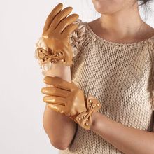 WARMEN Brand Ladies Genuine Nappa Leather Gloves with pearls studded bow 3 colors available L119NN