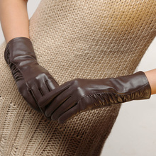 WARMEN Brand Elegant Ladies Genuine Nappa Leather Glove with partial ruched decoration 3 colors available L124NQ