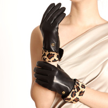 WARMEN Brand Ladies Genuine Leather Gloves with Leopard Trim L127NC