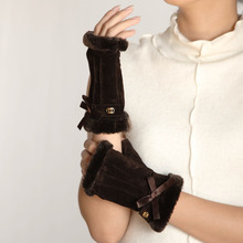 WARMEN Brand Ladies Genuine Pigskin Suede Leather fingerless Gloves 2 colors available L128NQ