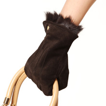 WARMEN Brand Ladies Genuine Pigskin Suede Leather Warm Gloves with rabbit fur trim 4 colors available L130NN