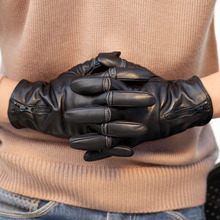 WARMEN Brand Men's Genuine Nappa Leather Motocycle Driving Fleece Lined Gloves with Zipper