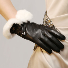 ELMA Brand Ladies Genuine Nappa Leather Gloves with Rabbit Fur Trim EL027NN