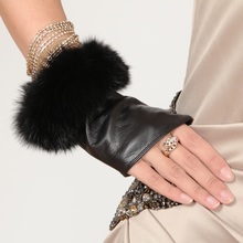 Warmen Brand Ladies Genuine Leather Fingerless Glove with Rabbit Fur Trim L136NN 