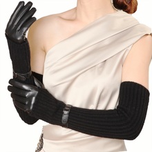Warmen Brand Ladies Opera Long Wool / Cashmere Blend Leather Gloves Two Piece Separable Design L137NN