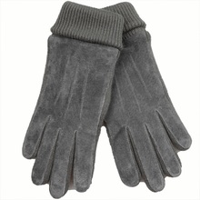 Warmen Brand Ladies Genuine Pigskin Suede Leather Gloves with Rib-knit Cuff 2 color available L138PC