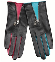 Warmen Brand Ladies Genuine Leather Gloves Two Tone with Zip Decoration on Back 2 combination choice L141NQ