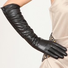Warmen Brand Ladies Elbow Long Plush Lined Genuine Leather Buttons Winter Gloves L147NC
