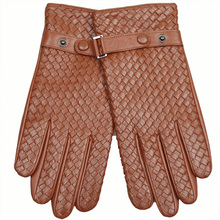 Warmen Brand Men's Genuine Lambskin Leather Gloves Woven Lattice Style M025NN