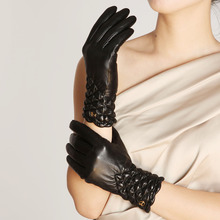 ELMA Brand Ladies Genuine Lambskin Leather Ruched Gloves 4 colors available EL005NC