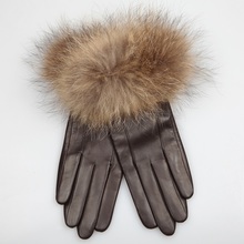Elma Brand Ladies Genuine Leather Gloves Fleece Lined with Luxurious Fur Cuff EL039NC